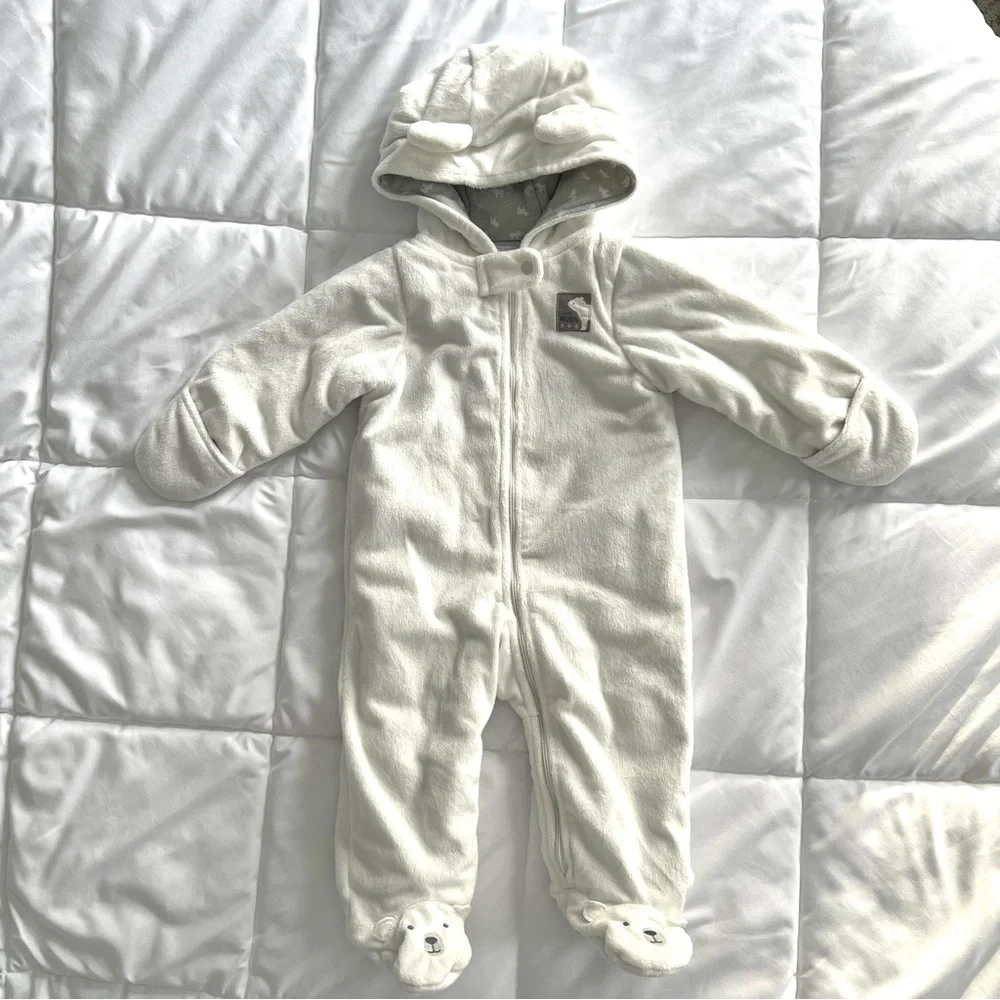 6-9M🐻‍❄️ Carter's Simple Joys Kid's Pram Ivory Polar Bear Outerwear Snow Suit